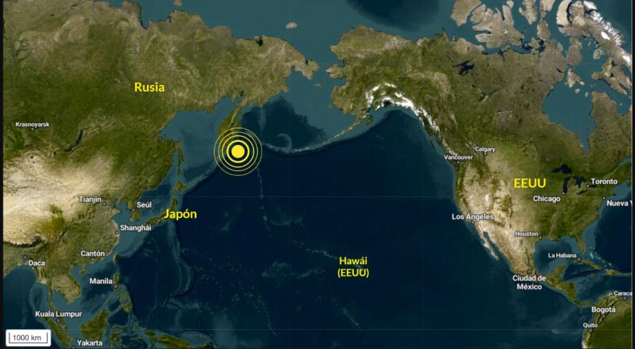Mapa sismo en el Pacífico con alerta de tsunami