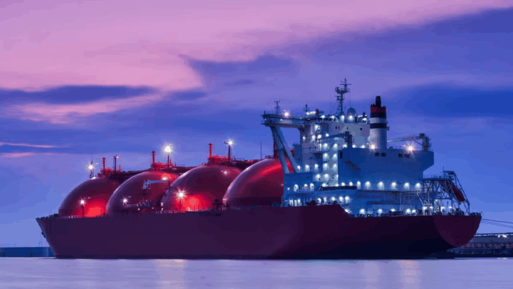 Buque metanero y terminal energética vinculados al comercio de GNL que pasa por el Estrecho de Ormuz