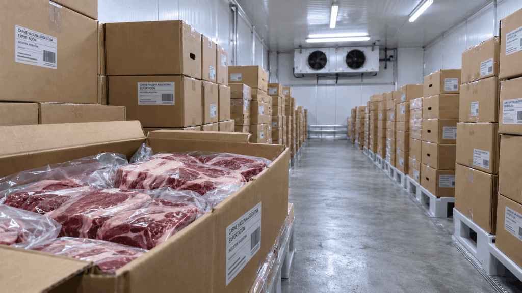 Carne argentina almacenada para su exportación
