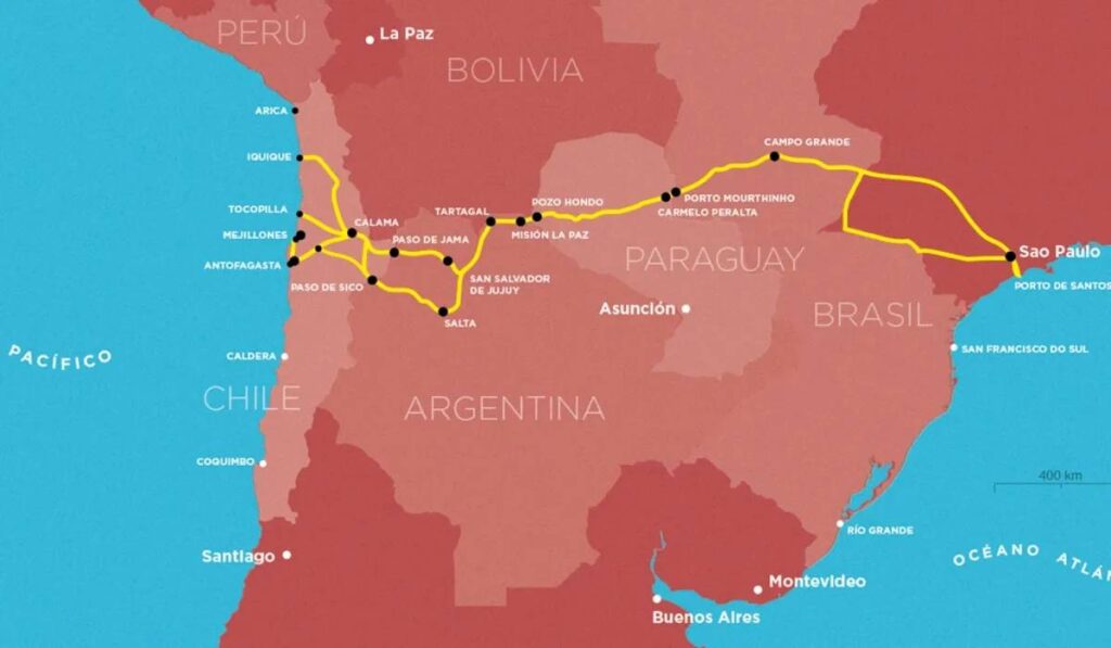 Corredor bioceánico NOA conecta Brasil, Paraguay, Argentina y Chile para fortalecer la logística.