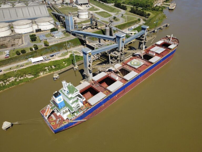 Puertos argentinos con buques graneleros destinados a la exportación de granos.
