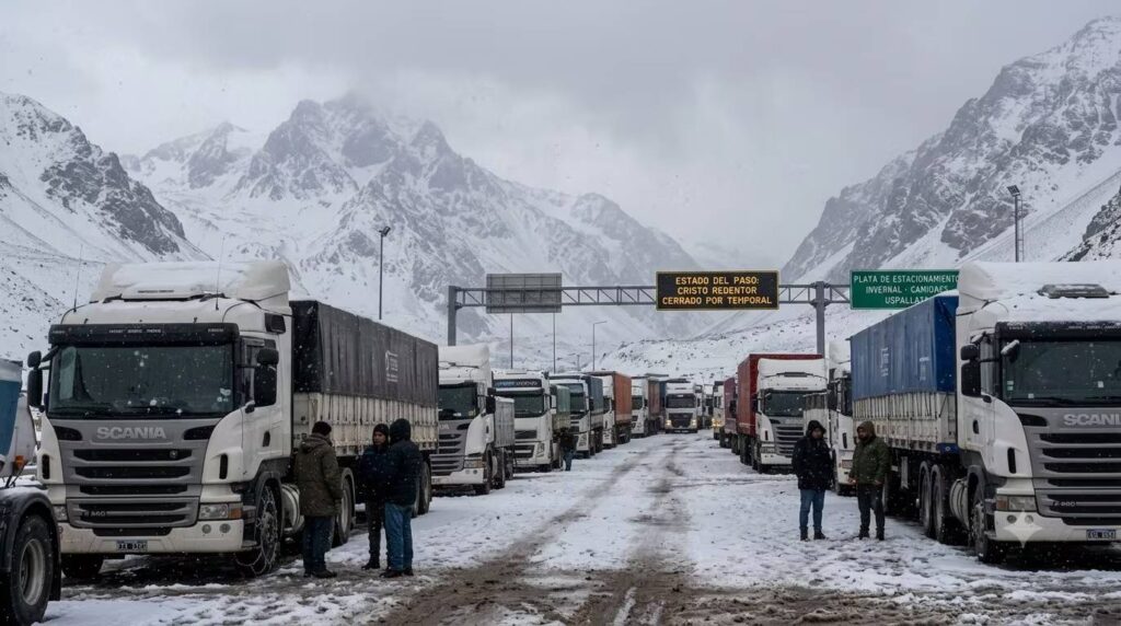 Camiones varados y transportistas esperando la reapertura