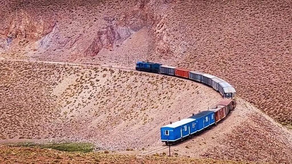 tren de carga del ferrocarril argentino transportando insumos mineros