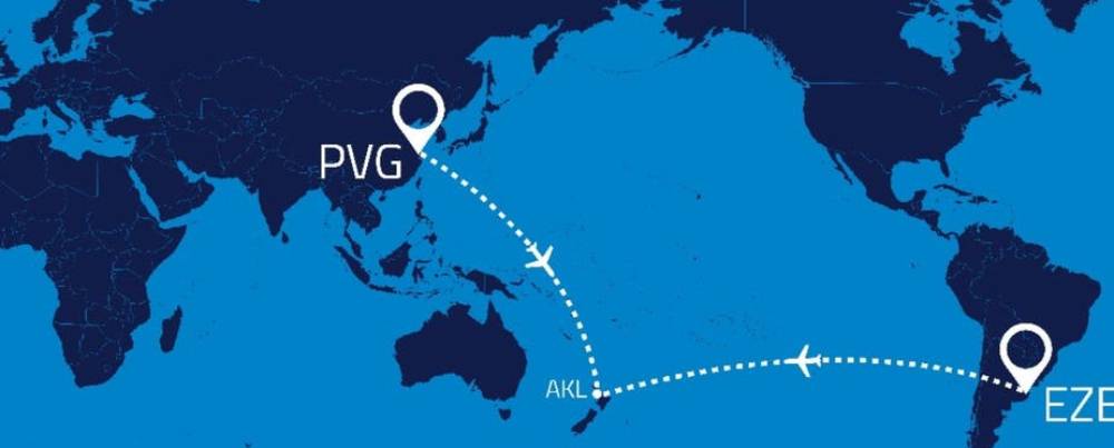 ruta Shanghai Buenos Aires mapa del corredor aéreo